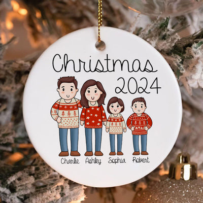 Comic Family Christmas Personalized Ceramic Ornament
