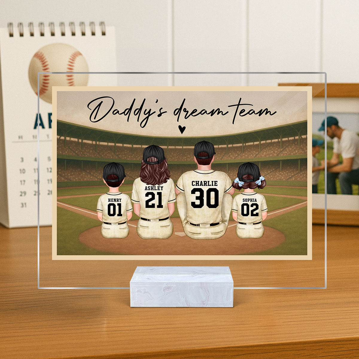 Retro Vintage Baseball Daddy's Dream Team Personalized Acrylic Plaque, Gift For Dad