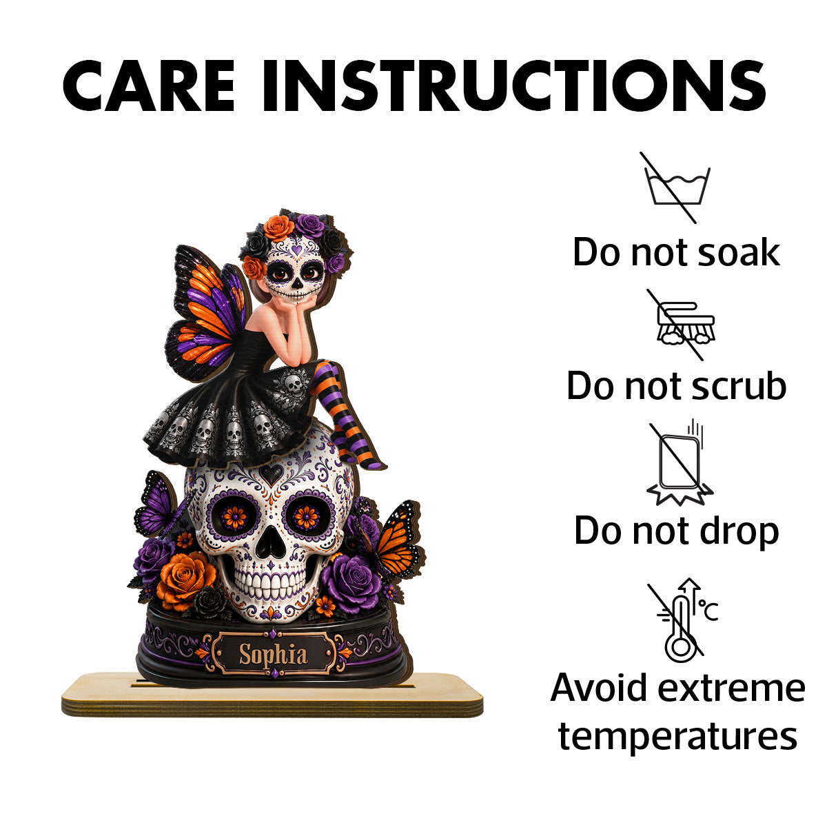 Sugar Skull Girl 2D Flat - Personalized Wooden Plaque - Halloween Decoration