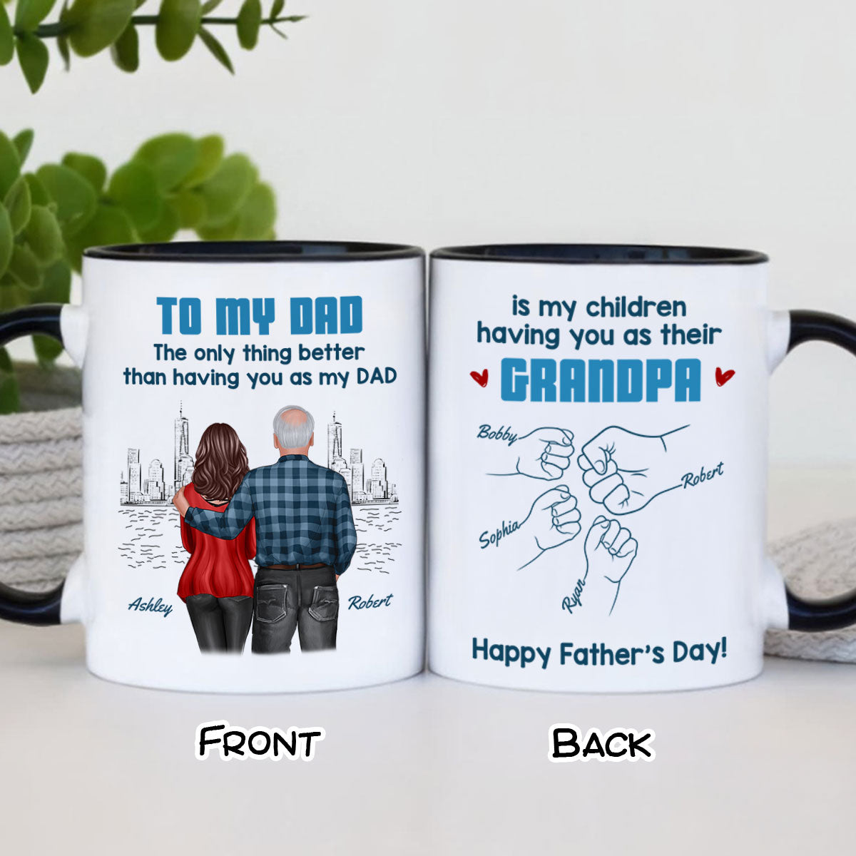To Dad My Children Having You As Their Grandpa Fist Bump Blue Tone Personalized Mug, Gift For Dad