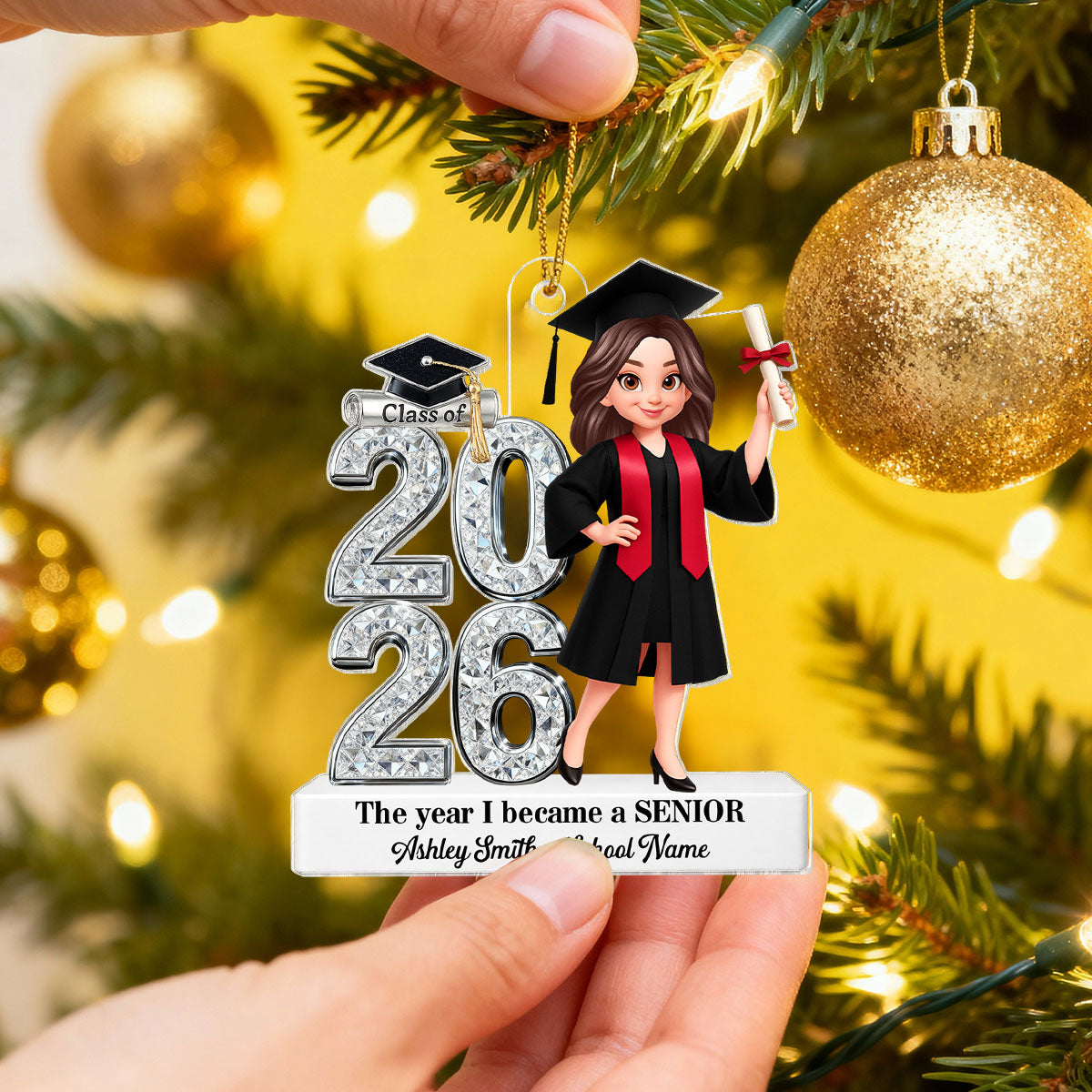 The Year I Became A Senior - Personalized Acrylic Ornament - Christmas Gift For Seniors, Daughter, Son, Granddaughters, Grandsons