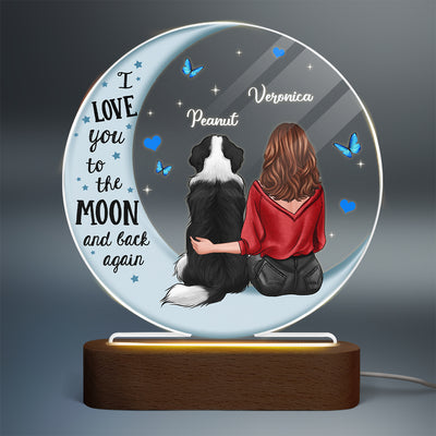 Dog Mom Blue Moon Personalized Circle Plaque LED Night Light - Acrylic LED Lamp - Valentine‘s Day Gift For Him, Gift For Her