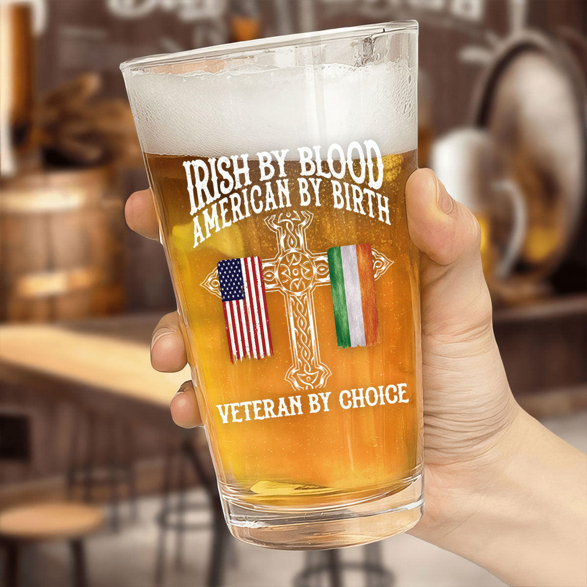 St. Patrick's Day Irish By Blood American By Birth Personalized Beer Glass, Customize Title