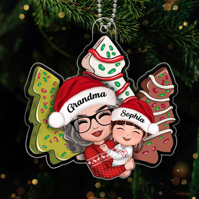 Grandma Holding Grandkid Christmas Tree Cake, Gift For Granddaughter Grandson, Personalized Acrylic Ornament