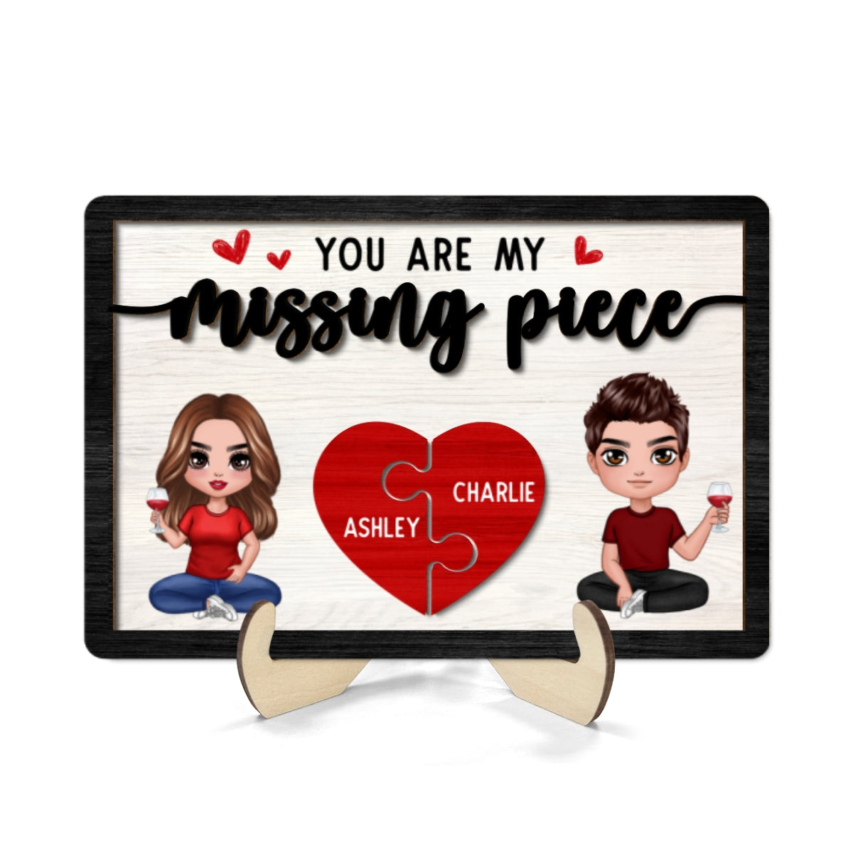 You‘re My Missing Piece Doll Couple Sitting Valentine’s Day Gift For Him For Her Personalized 2-Layer Wooden Plaque