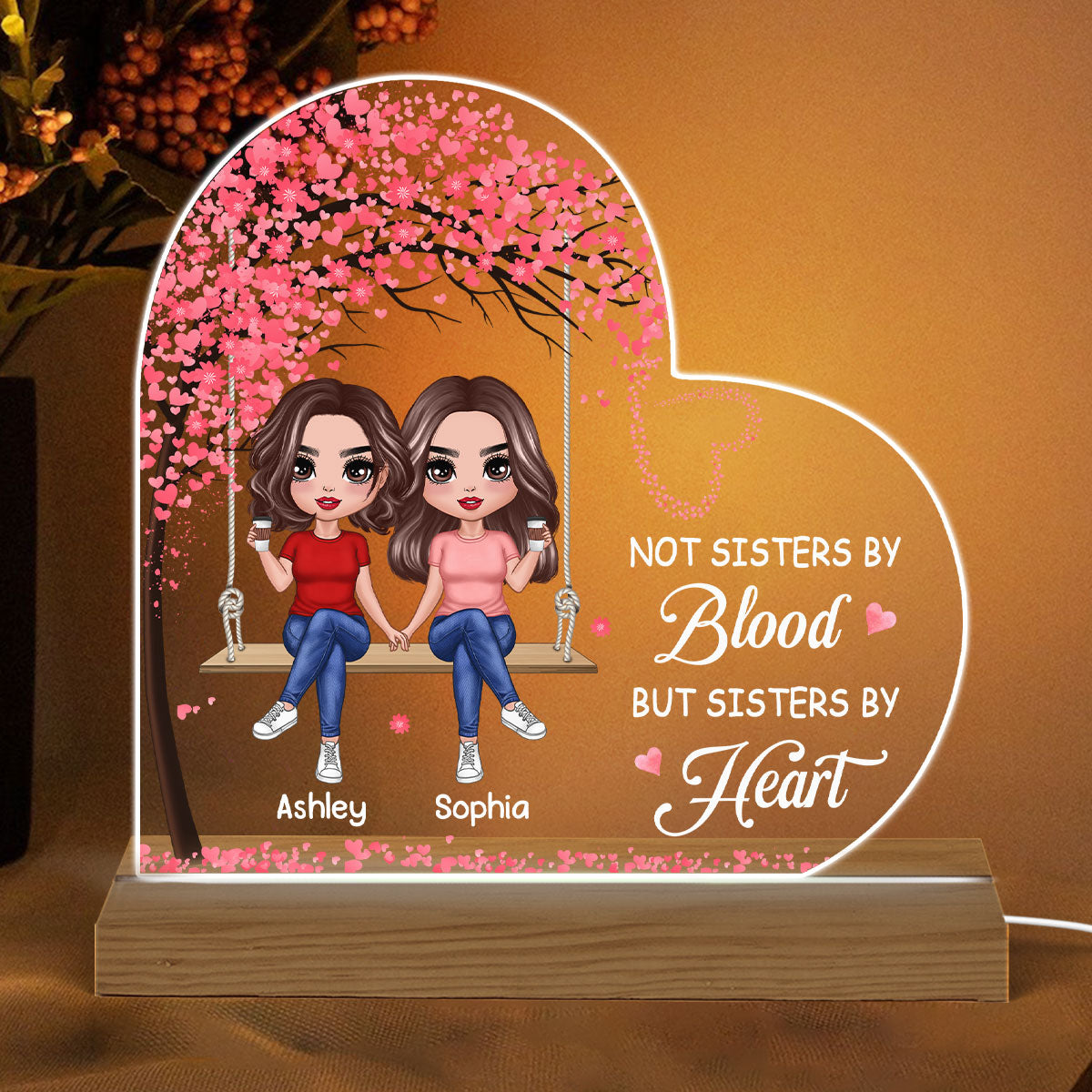 Besties Sisters On Swing Personalized Acrylic Custom Shape LED Night Light
