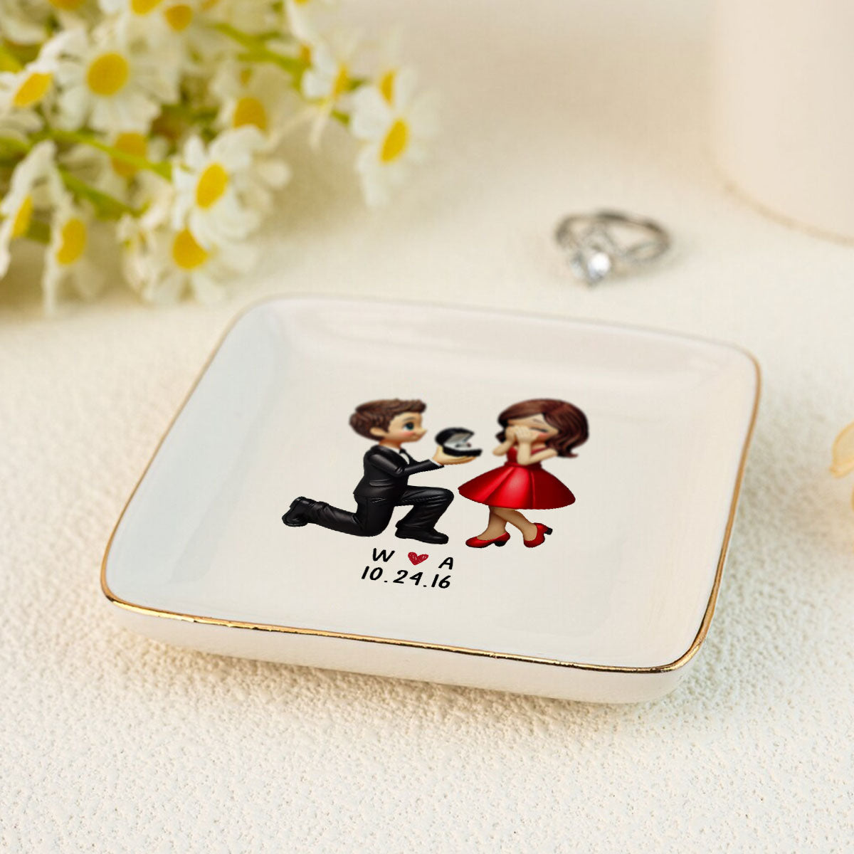 Couple Marriage Proposal Engagement Personalized Jewelry Dish, Just Engaged  Gifts For Her