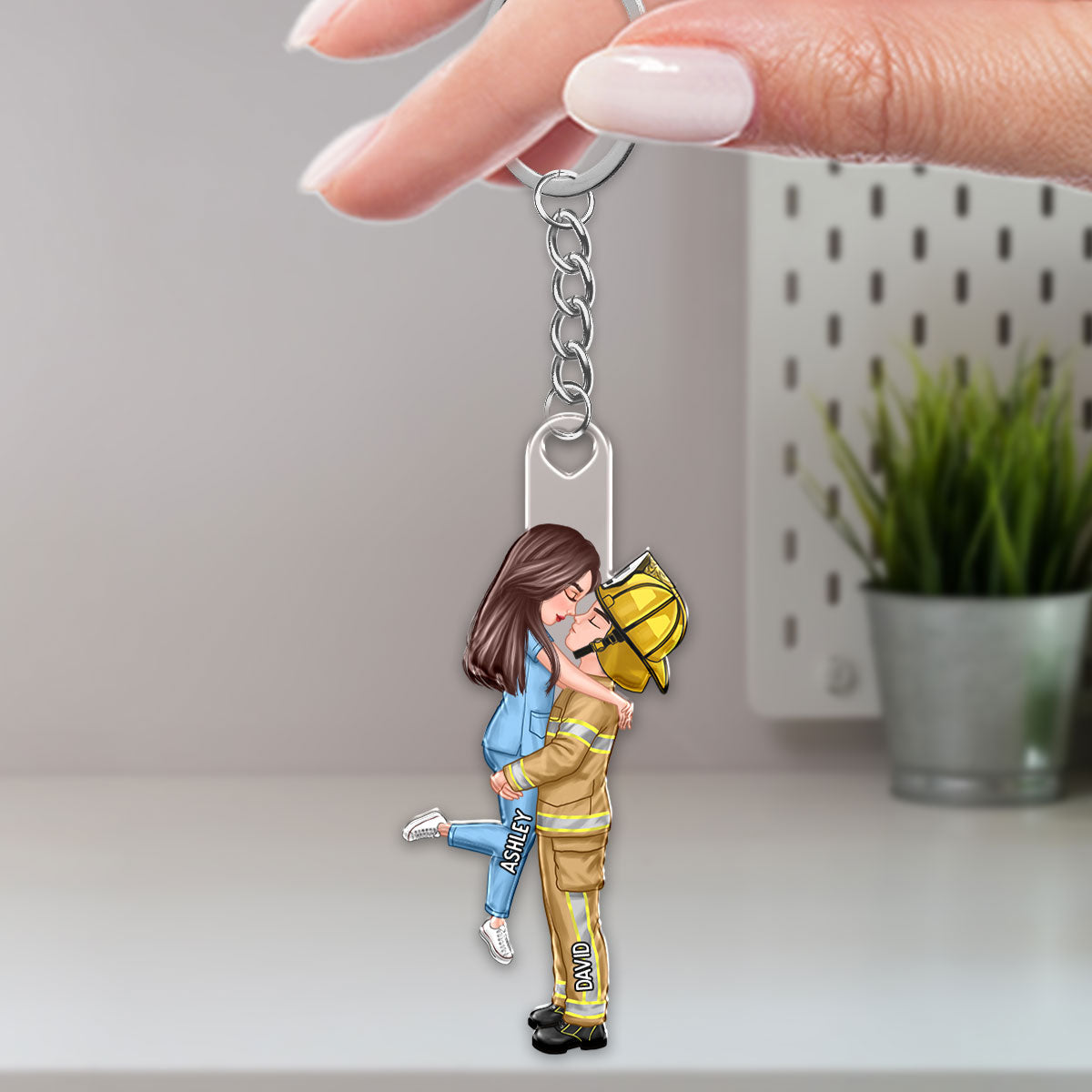Couple Hugging Kissing Valentine‘s Day Gifts by Occupation Gift For Her Gift For Him Firefighter, Nurse, Police Officer Personalized Acrylic Keychain