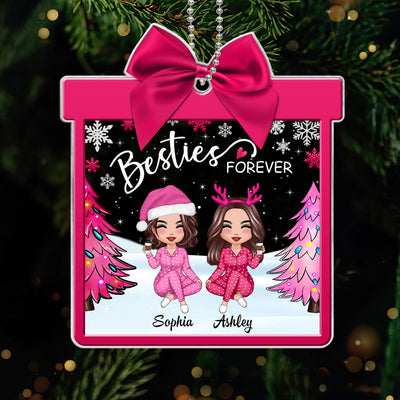 Pink Besties Coquette Personalized Acrylic Ornament, Gift For Best Friends