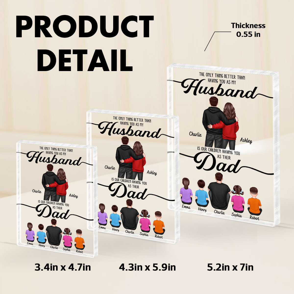 To My Husband Couple, Dad & Kids Personalized Acrylic Block, Father's Day gift for Husband