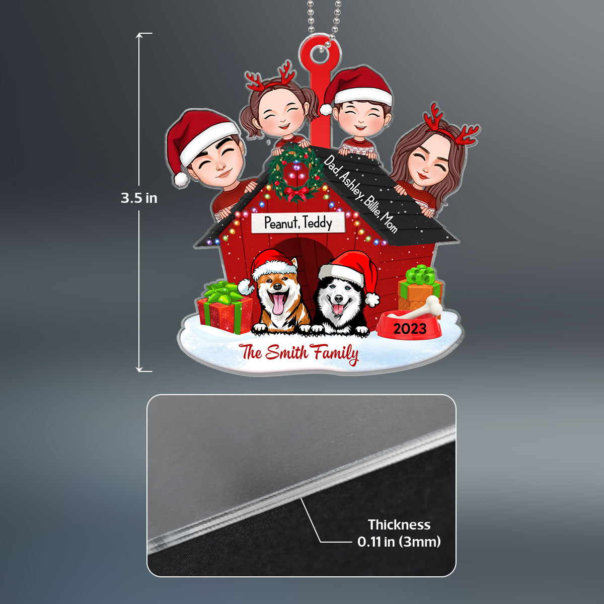 Family And Dogs Christmas - Personalized Ornament