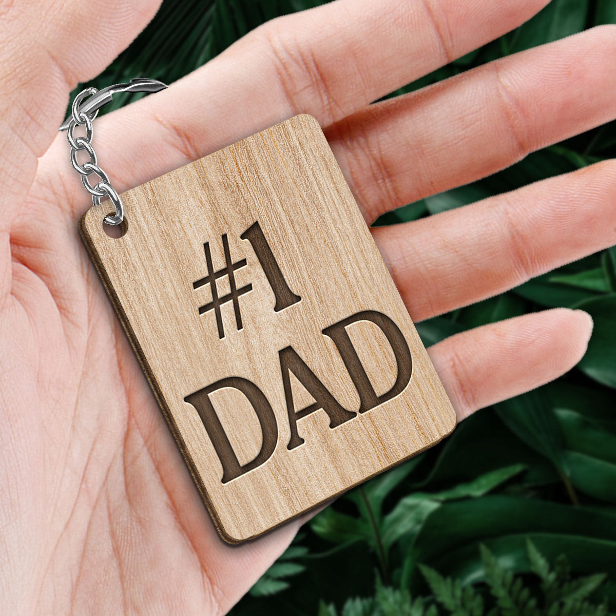 Dad Holding Kids Back View Personalized Wooden Keychain