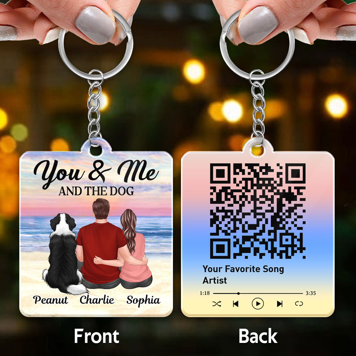 You Me The Dogs Cats Back View Favorite Song QR Code Personalized Acrylic Keychain