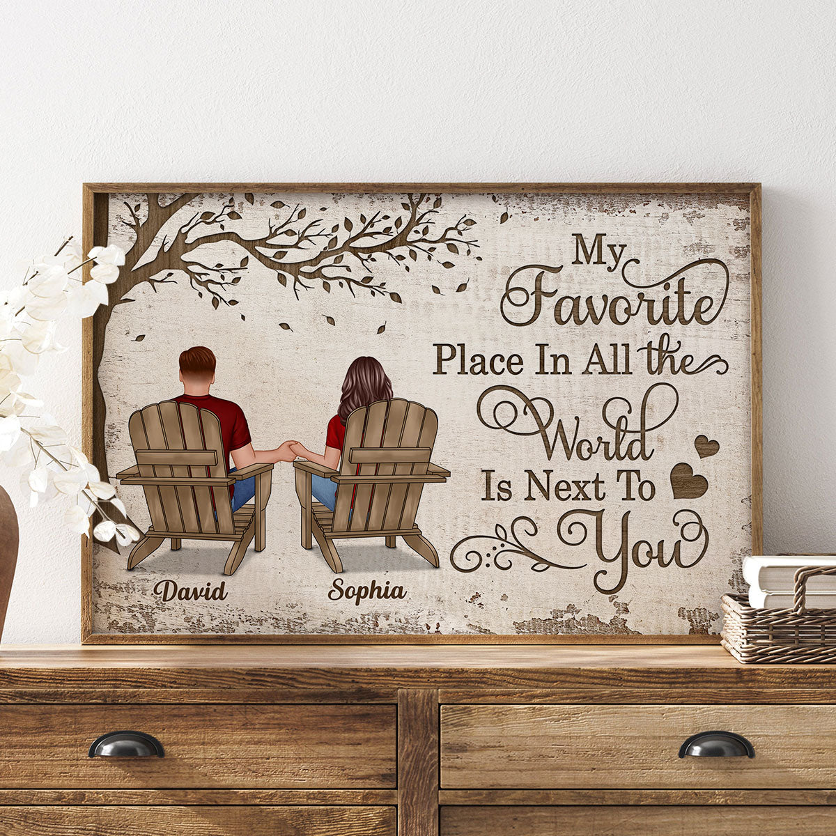 Back View Couple Sitting Under Tree - Personalized Poster - Anniversary Gift for Your Loved Ones