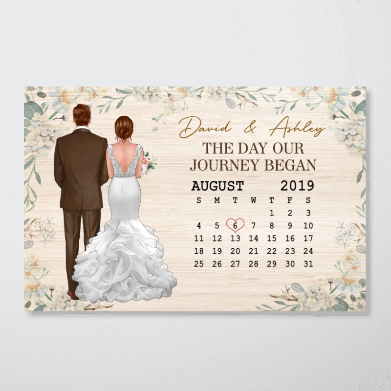 Back View Couple Wedding Anniversary Date Calendar Personalized Horizontal Poster