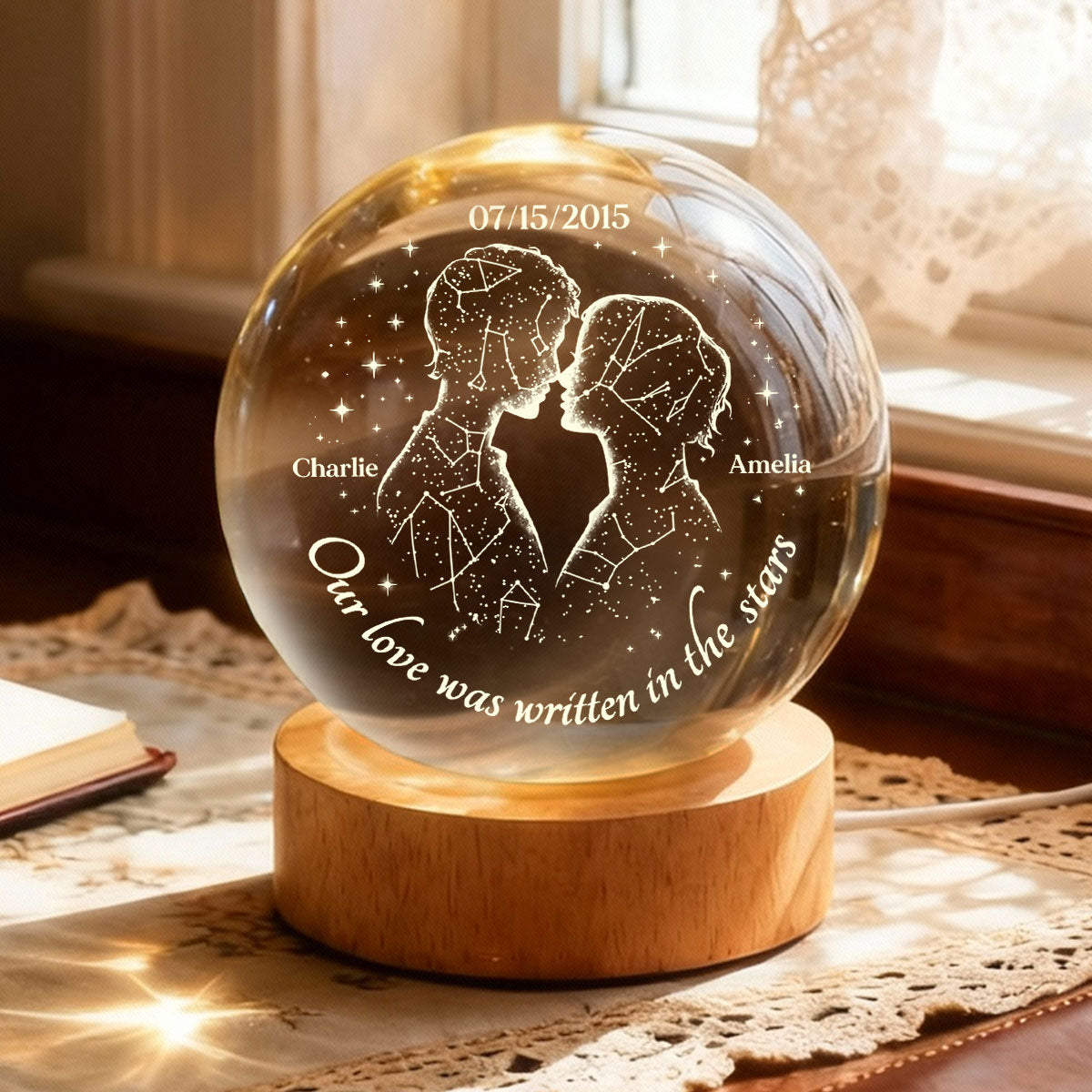 Our Love Was Written in the Stars Custom Star Map by Date - Personalized Crystal Ball LED Night Light - Heartfelt Valentine's Day Gift for Her, for Him