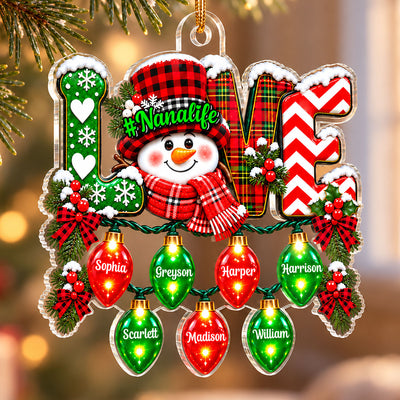 LOVE Grandma Life Snowman 2D Flat - Personalized Acrylic Ornament - Christmas Gift For Grandma
