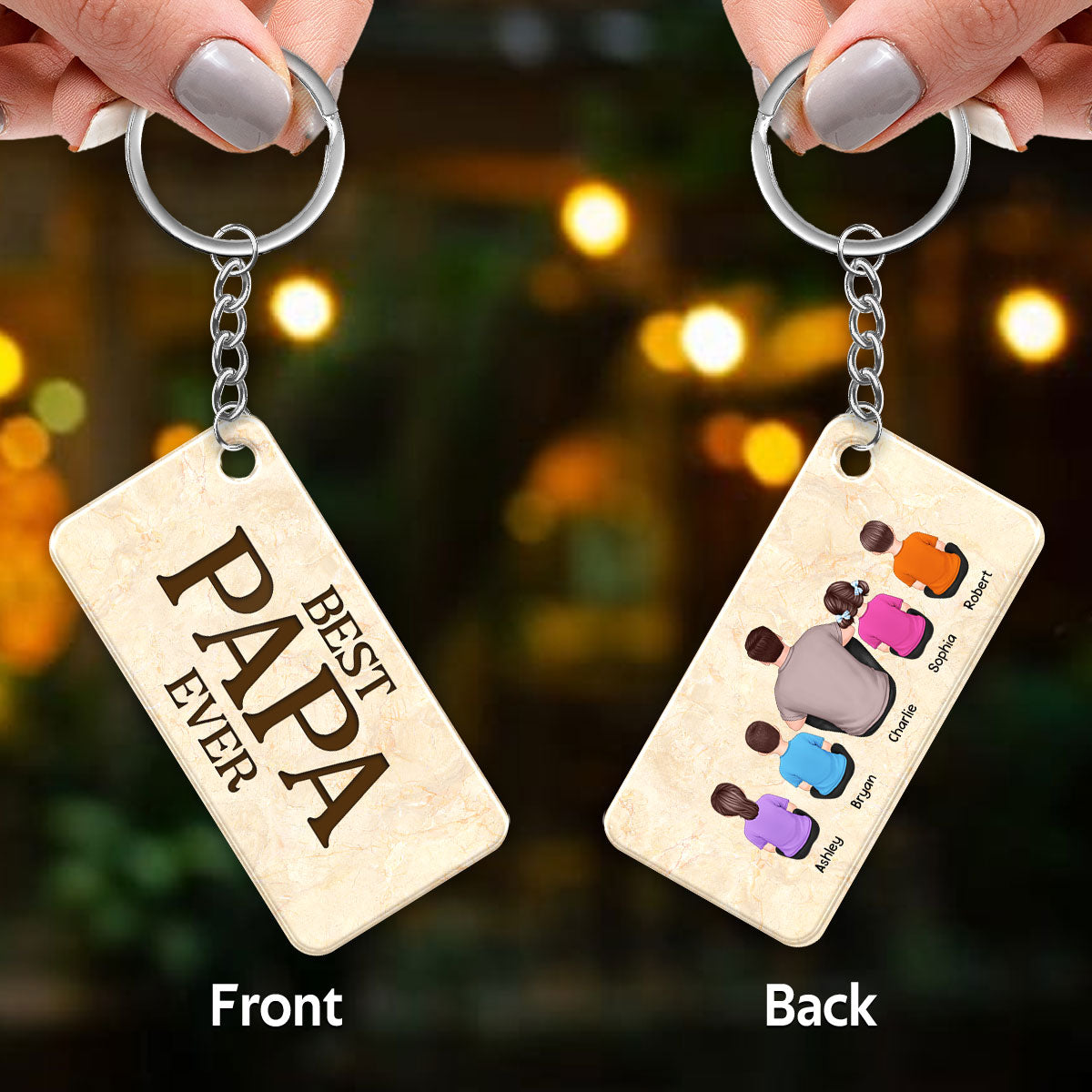 Best Papa Ever Back View Man Kids Dog Cat Personalized Acrylic Keychain