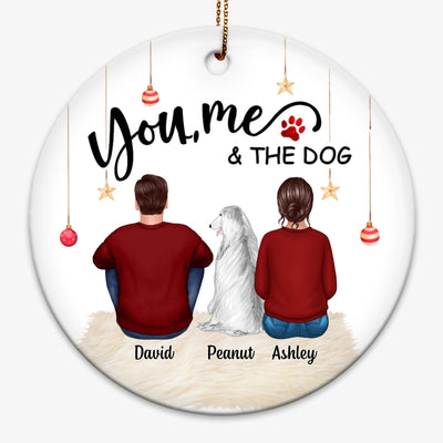 Couple & Dog Cat Back View Personalized Circle Ornament