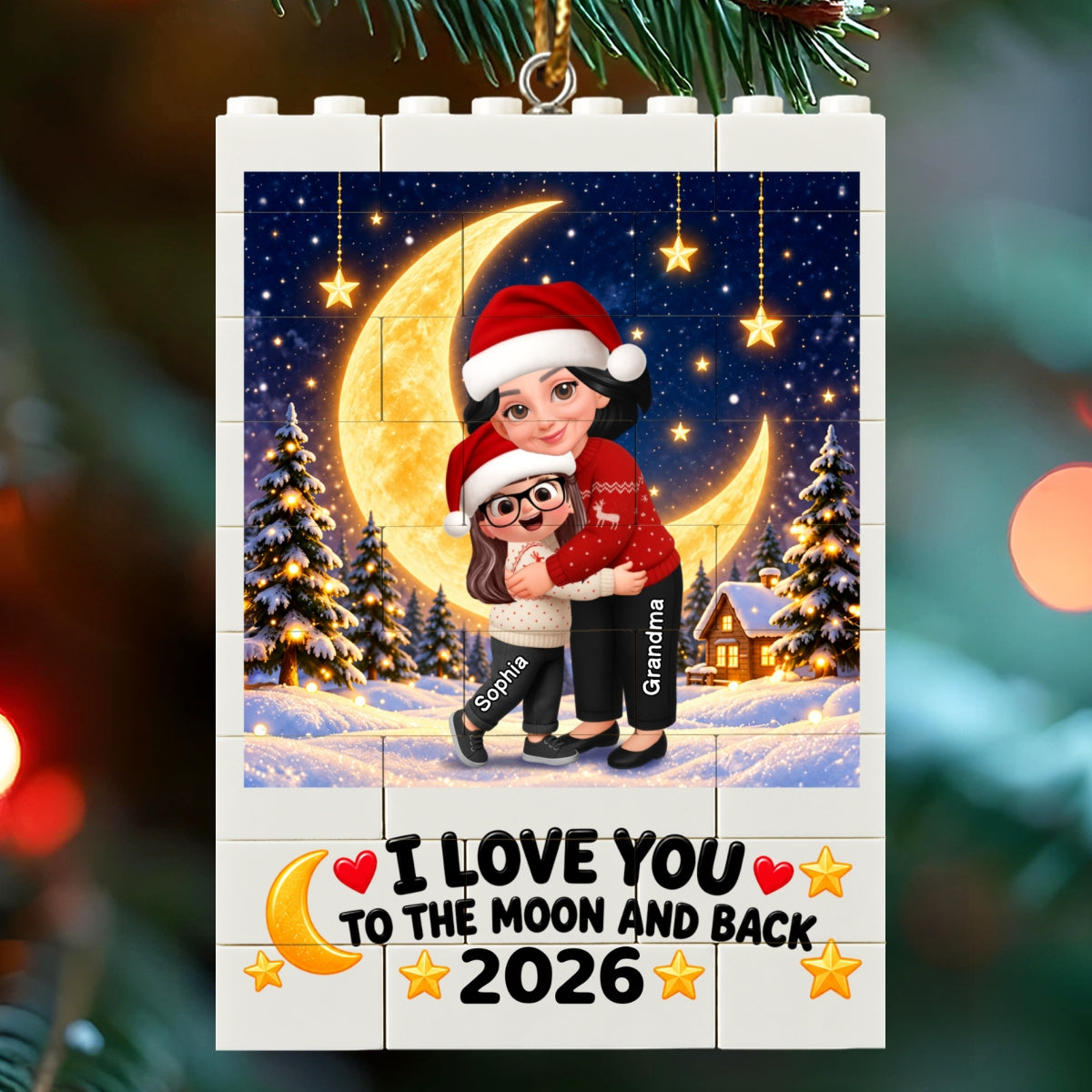 Endless Love Christmas Grandma Hugging Grandkids - Personalized Building Blocks Ornament - Gift For Grandma, Grandkids
