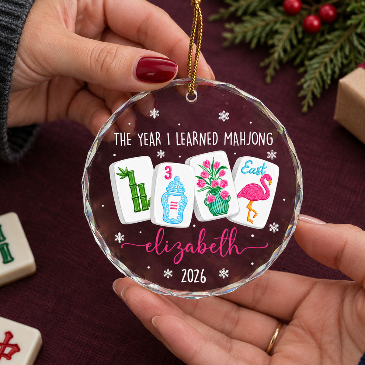 The Year I Learned Mahjong - Personalized Glass Ornament Funny Mahjong Group Christmas Gift