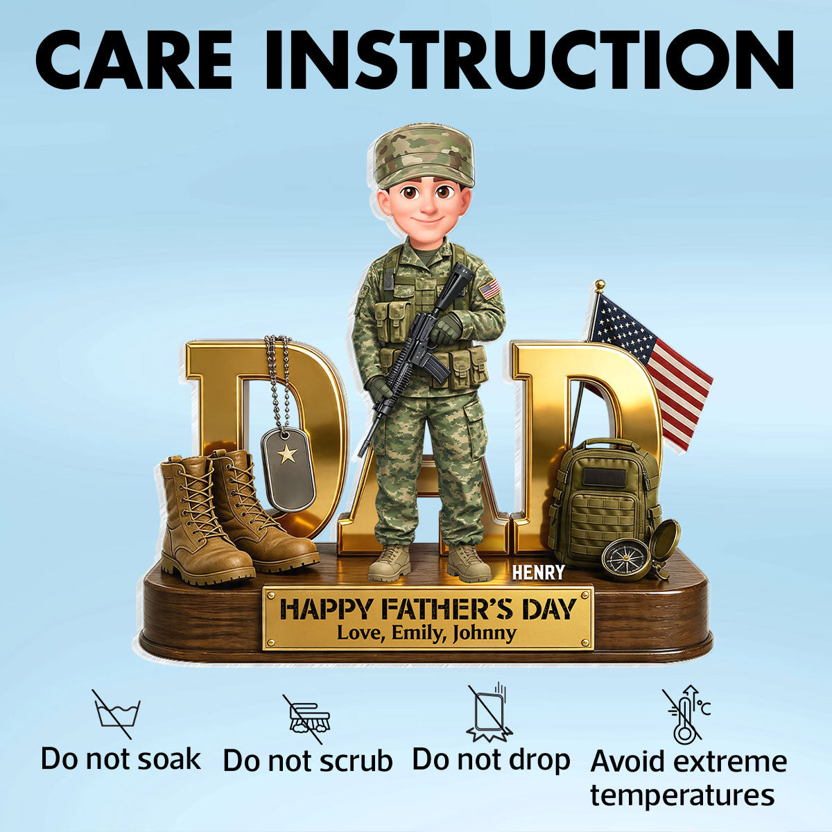 Proud American Army Military Hero Dad 2D Flat - Personalized Acrylic Block Plaque - Father's Day Gift For Dad