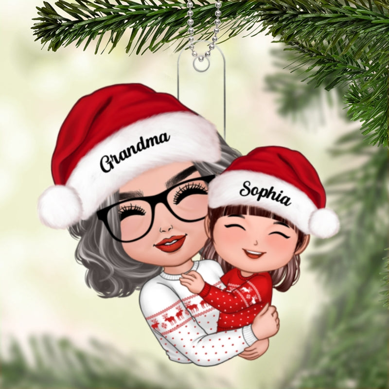 Doll Grandma Hugging Kid Christmas Gift For Granddaughter Grandson Personalized Acrylic Ornament