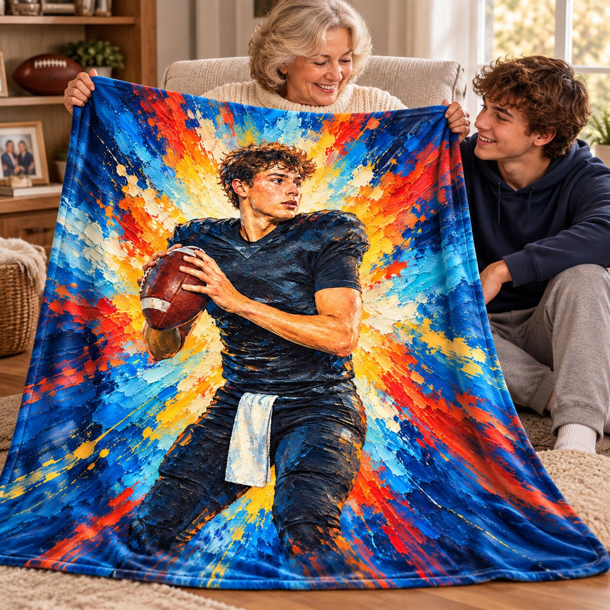 Modern Oil Painting Sport Photos Insert - Personalized Fleece Blanket - Gift For Boy, Girl