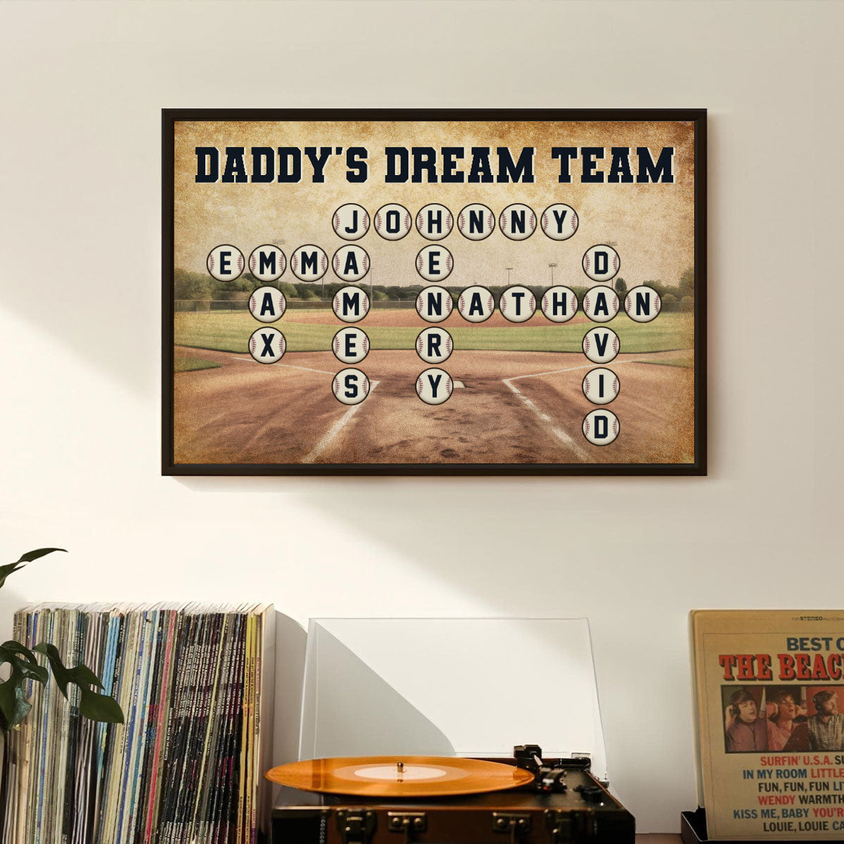 Baseball Daddy's Team Crossword Puzzle Art Personalized Poster