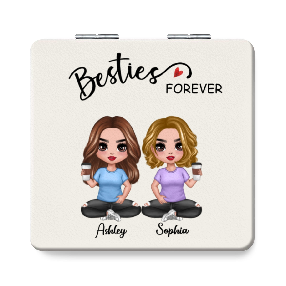 Besties Forever Doll Checkered Pants Personalized Square Compact Mirror