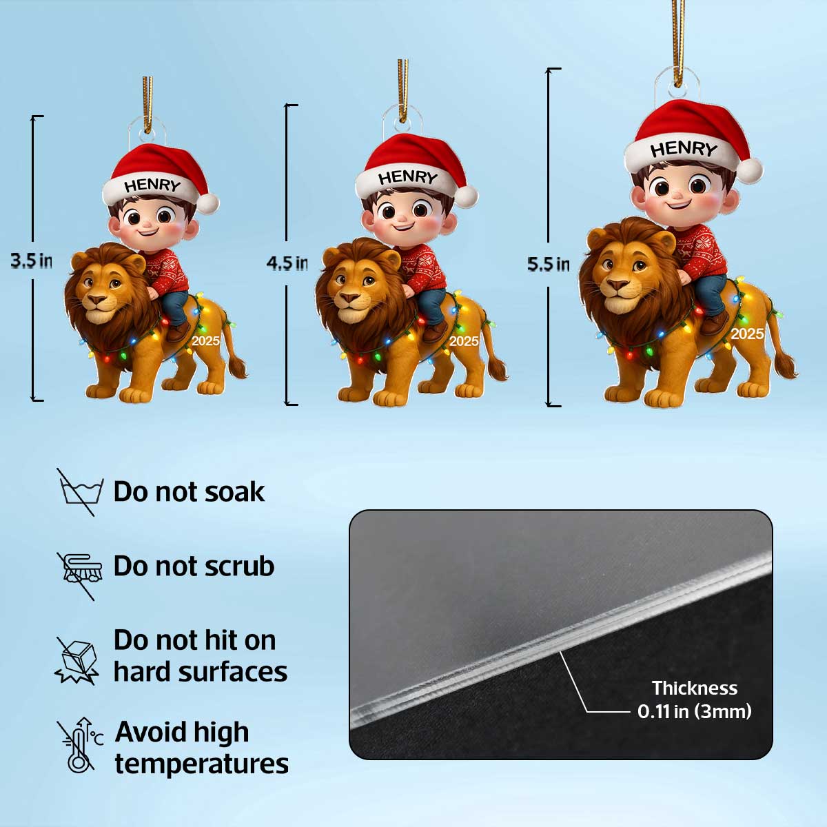 3D Effect Little Kid Jungle Safari Animals Lion Christmas Personalized Acrylic Ornament