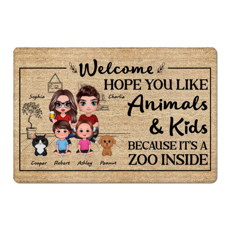 Hope You Like Animals And Kids Cute Watercolor Dogs Cats Personalized Doormat