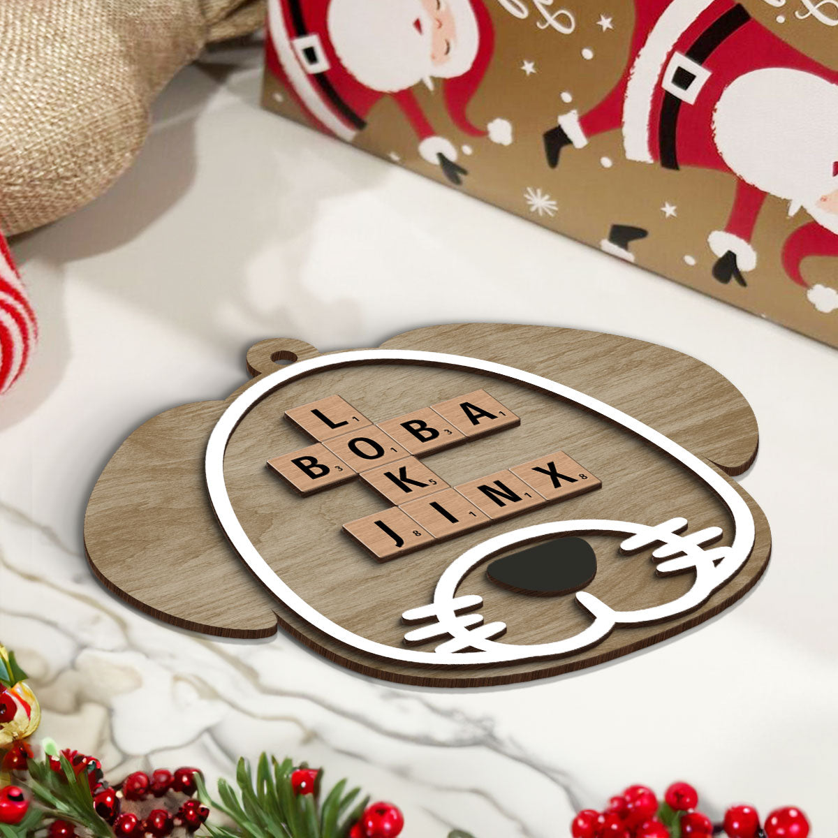 Dog Face Crossword Names Personalized 2-Layer Wooden Ornament, Christmas Gift for Dog Lovers