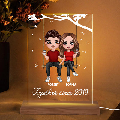 Doll Couple On Swing Together Since Personalized Rectangle Acrylic Plaque With LED Night Light - Valentine‘s Day Gift - Anniversary Gift For Her - Gift For Him
