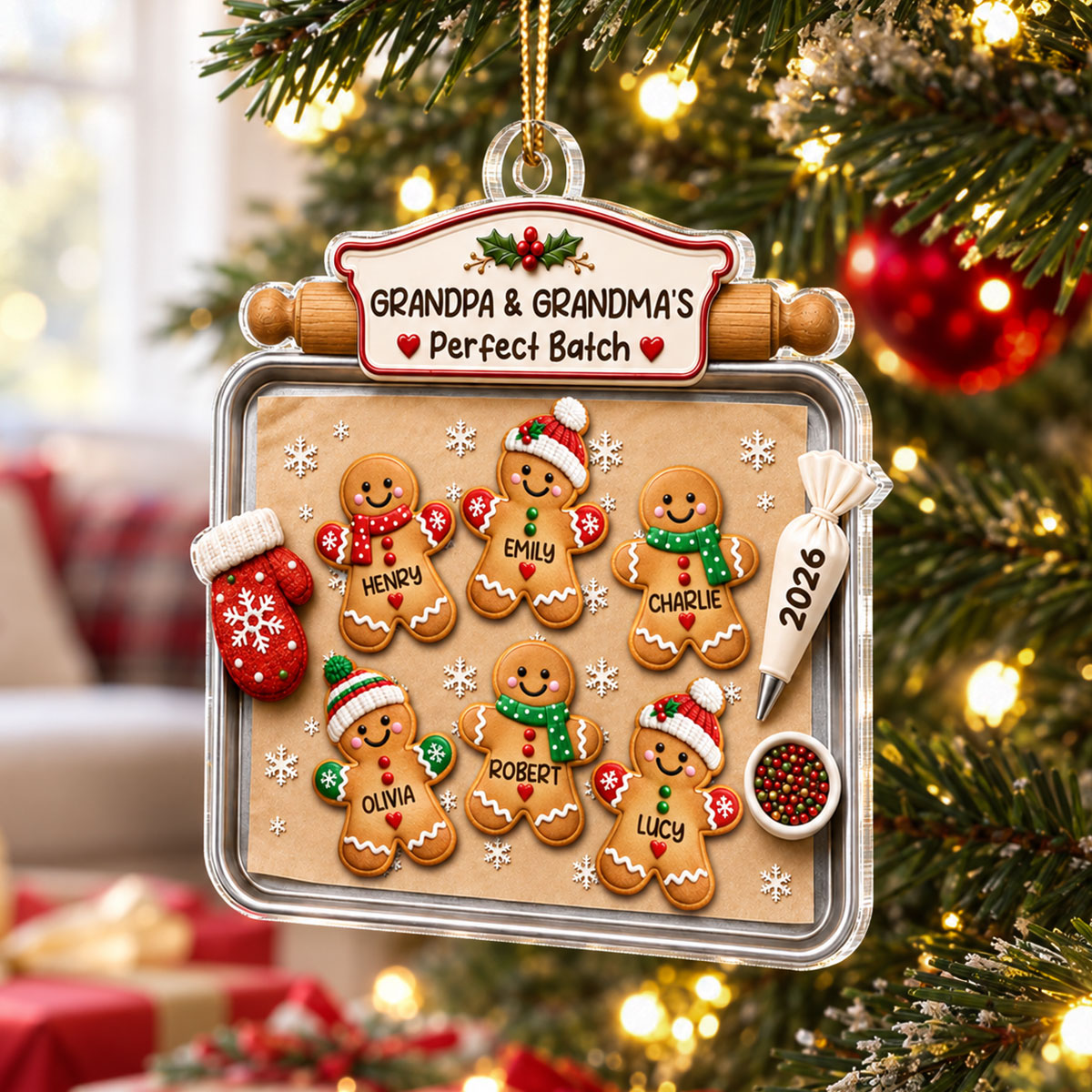 Grandpa Grandma's Perfect Batch Cute Gingerbread Grandkids - Personalized Acrylic Ornament - Christmas Decor For Grandparents