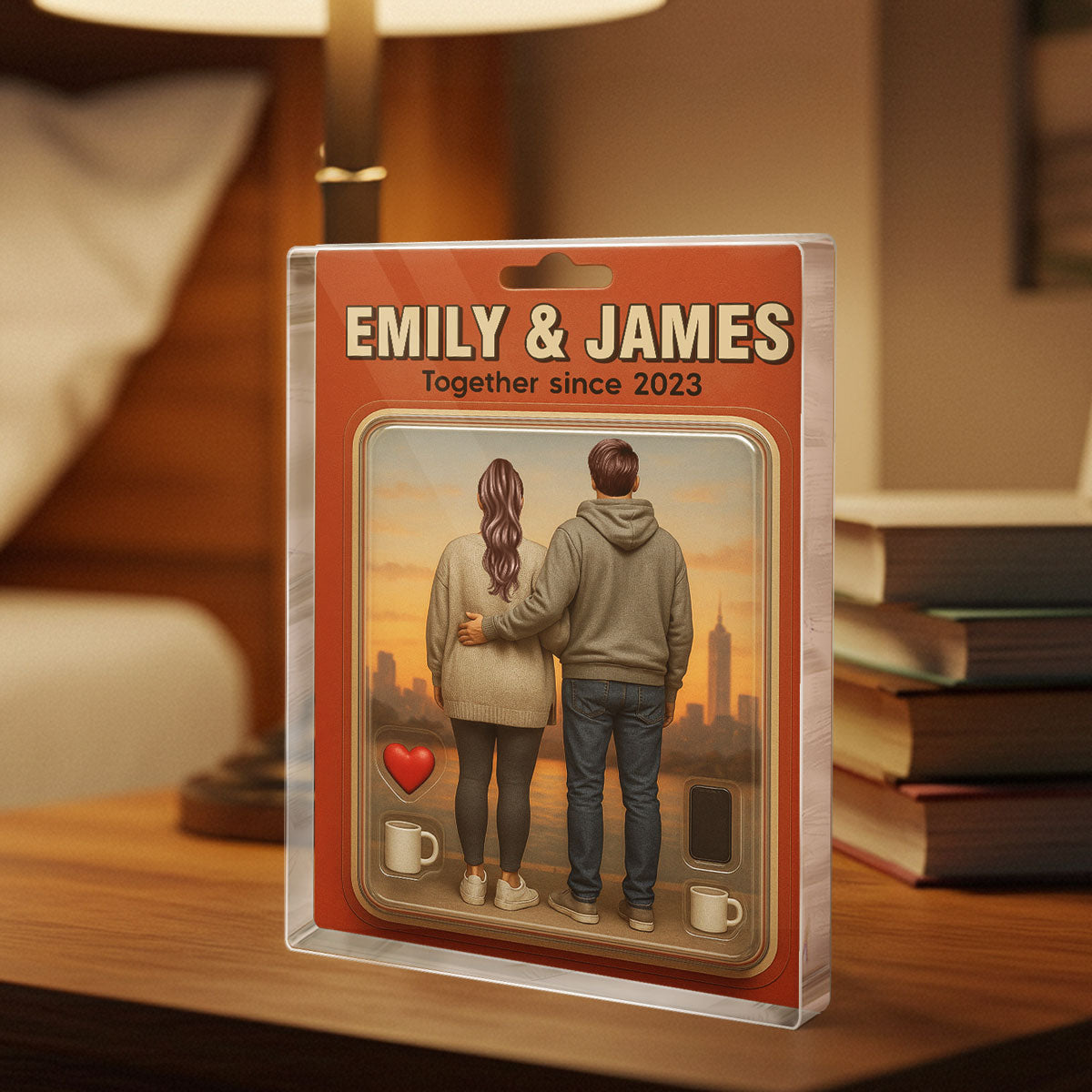 Couple Action Figures Realistic Figures Style Personalized Acrylic Block Plaque