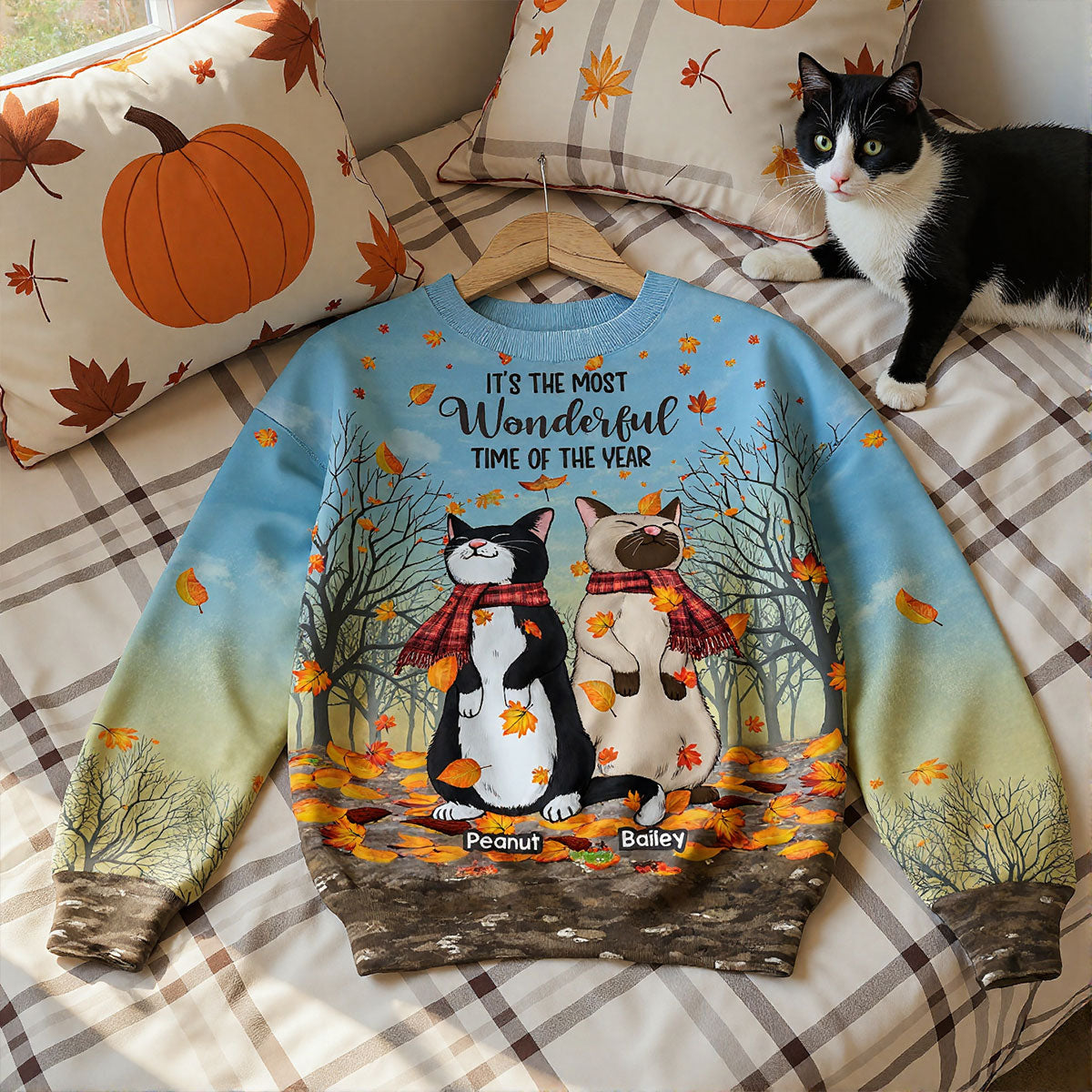 It's Fall Y'all Hello Fall Cute Standing Cats In Fall Season Theme Personalized Sweatshirt, Purrfect Gift for Cat Lover