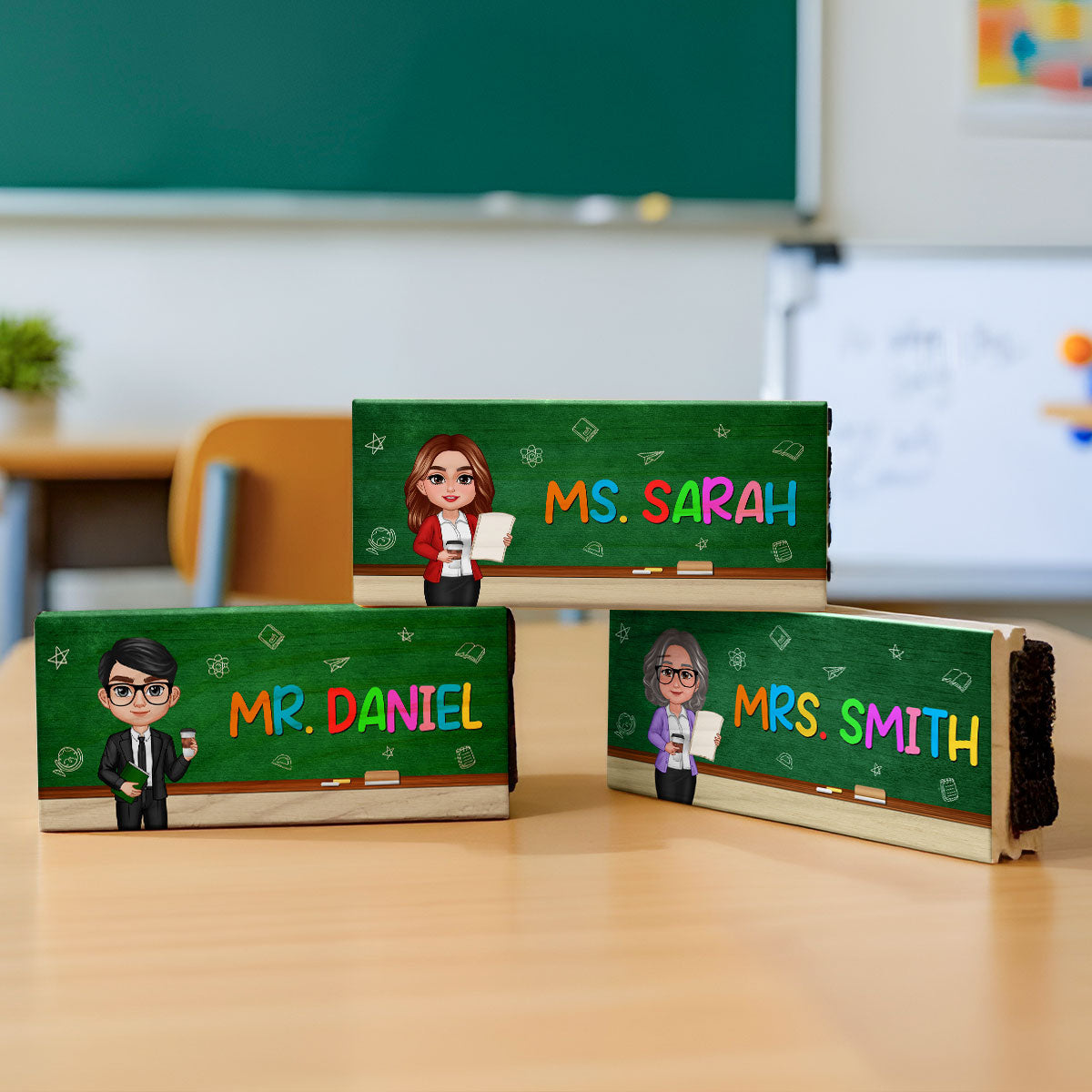 Doll Teacher Green Board Personalized Chalkboard/Whiteboard Eraser with Marker, Teacher Appreciation Gift, Back To School Gift