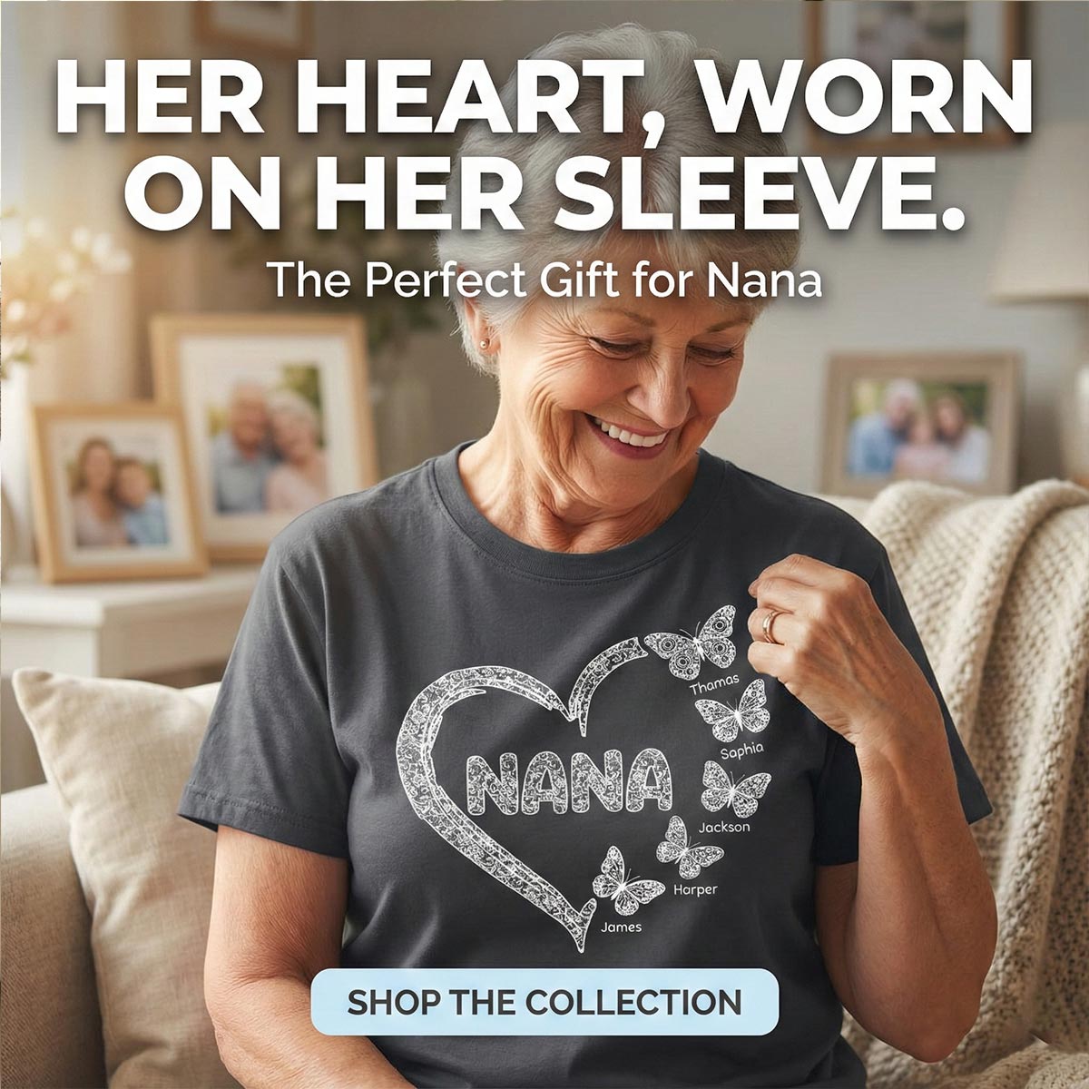 Grandma Lace Pattern Butterflies Heart - Personalized Shirt - Gift For Grandma, Mom