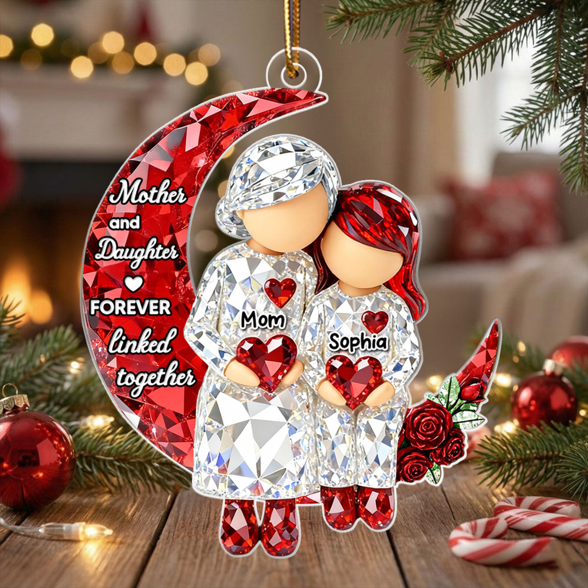 Mother & Daughter Forever Linked Together - Personalized Acrylic Ornament - Sentimental Gift for Mom, Daughter