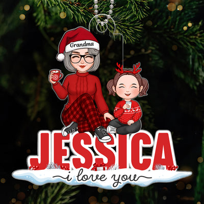 I Love You Cute Grandma Grandkid Sitting On Name Personalized Acrylic Ornament