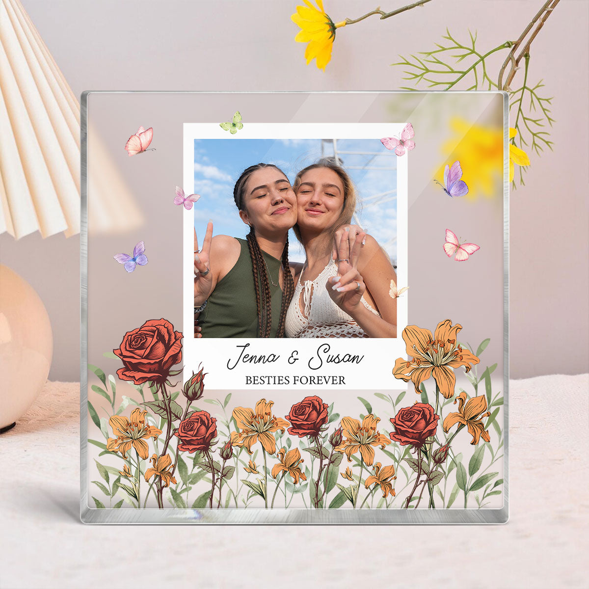 Personalized Photo Acrylic Block Plaque Birth Month Flower, Bestie Gifts, Christmas Gift for Friend, Friendship, Soul Sisters