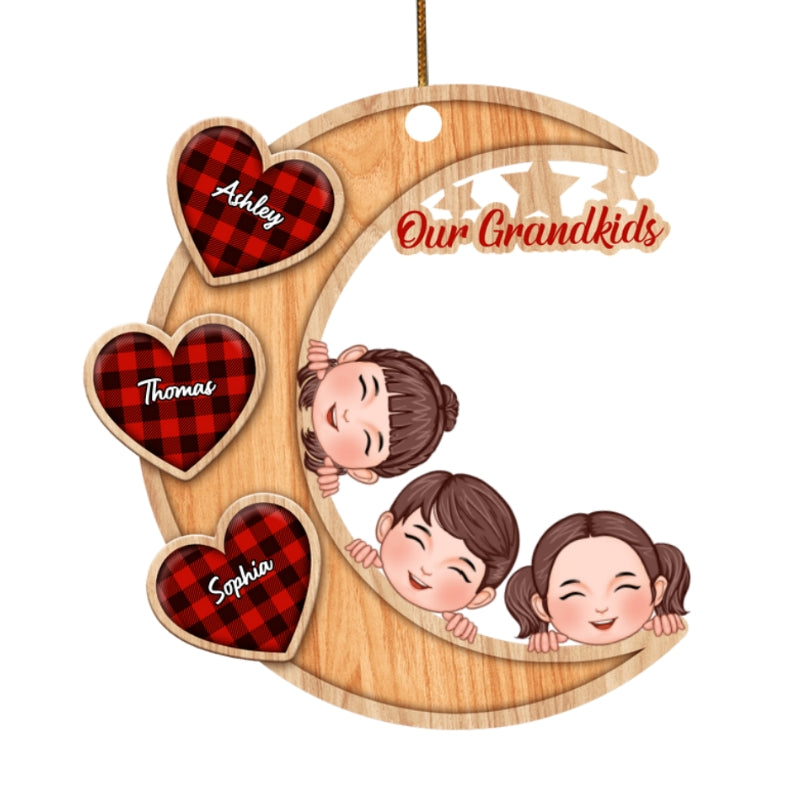 Our Grandkids Peeking On Moon Personalized Wooden Ornament