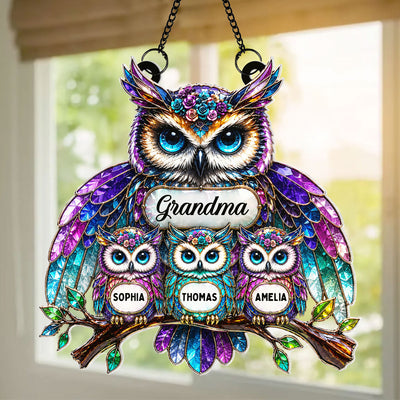 Grandma Owl - Personalized Window Hanging Decor - Halloween Decor for Grandma
