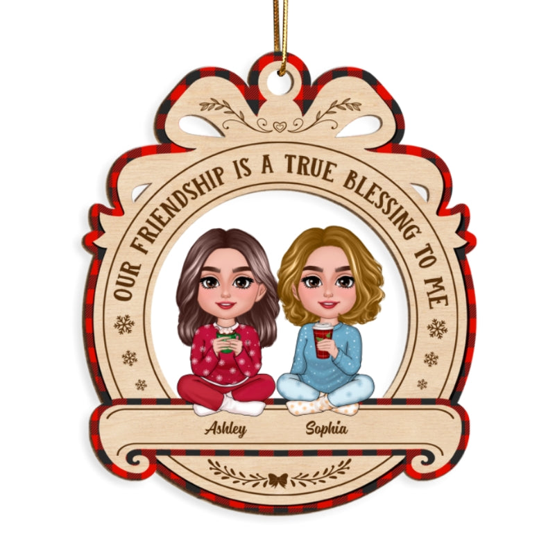 Christmas Besties Sisters Sitting Pretty Personalized Wooden Ornament