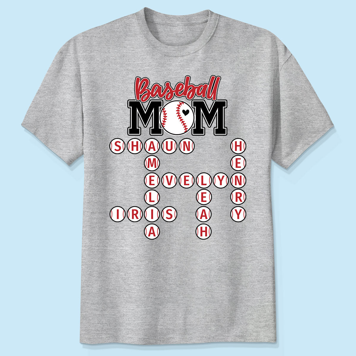 Baseball Mom Grandma Crossword Puzzle Art Personalized Shirt