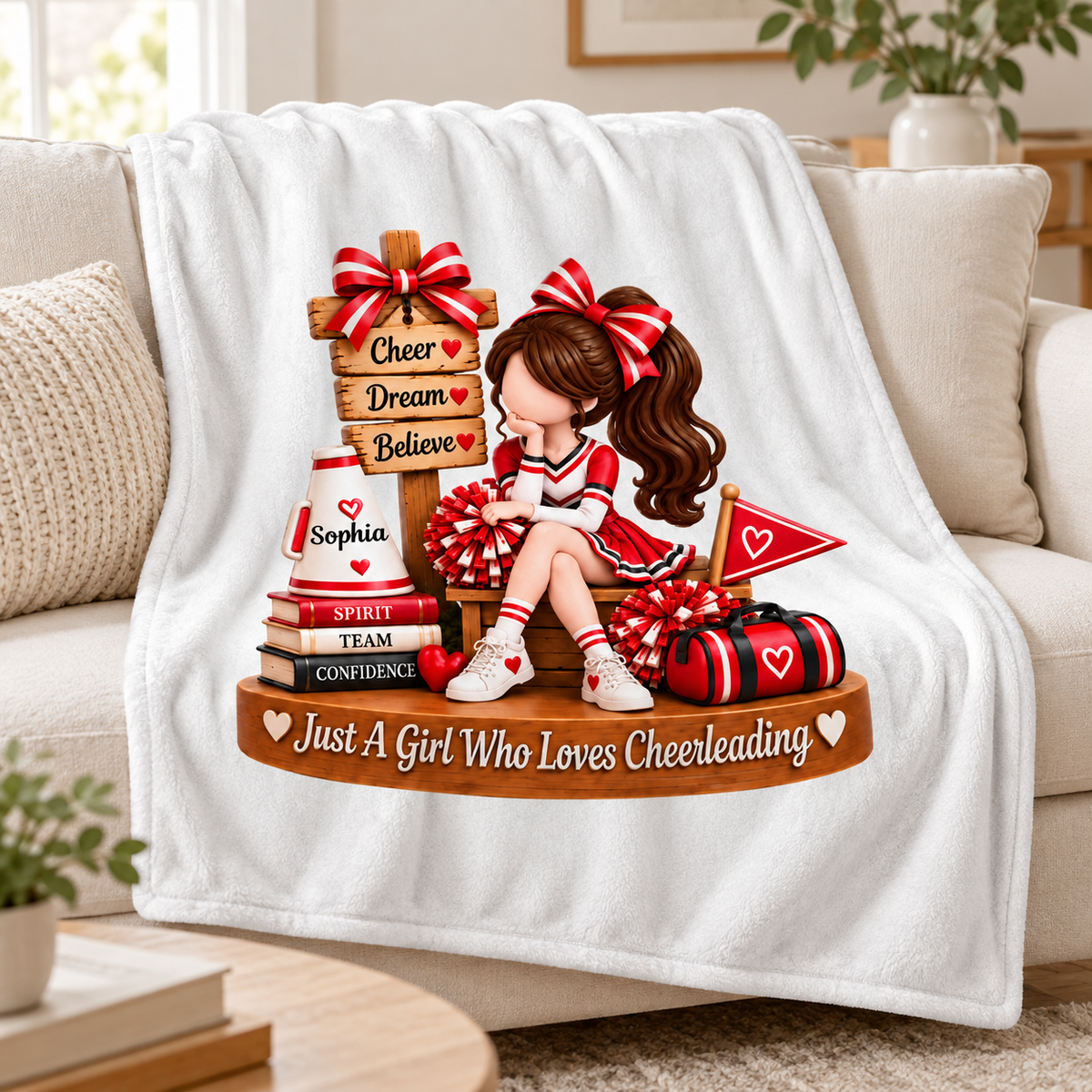 Just a Girl Who Loves Cheerleading - Personalized Fleece Blanket - Christmas Gift for Daughter, Granddaughter