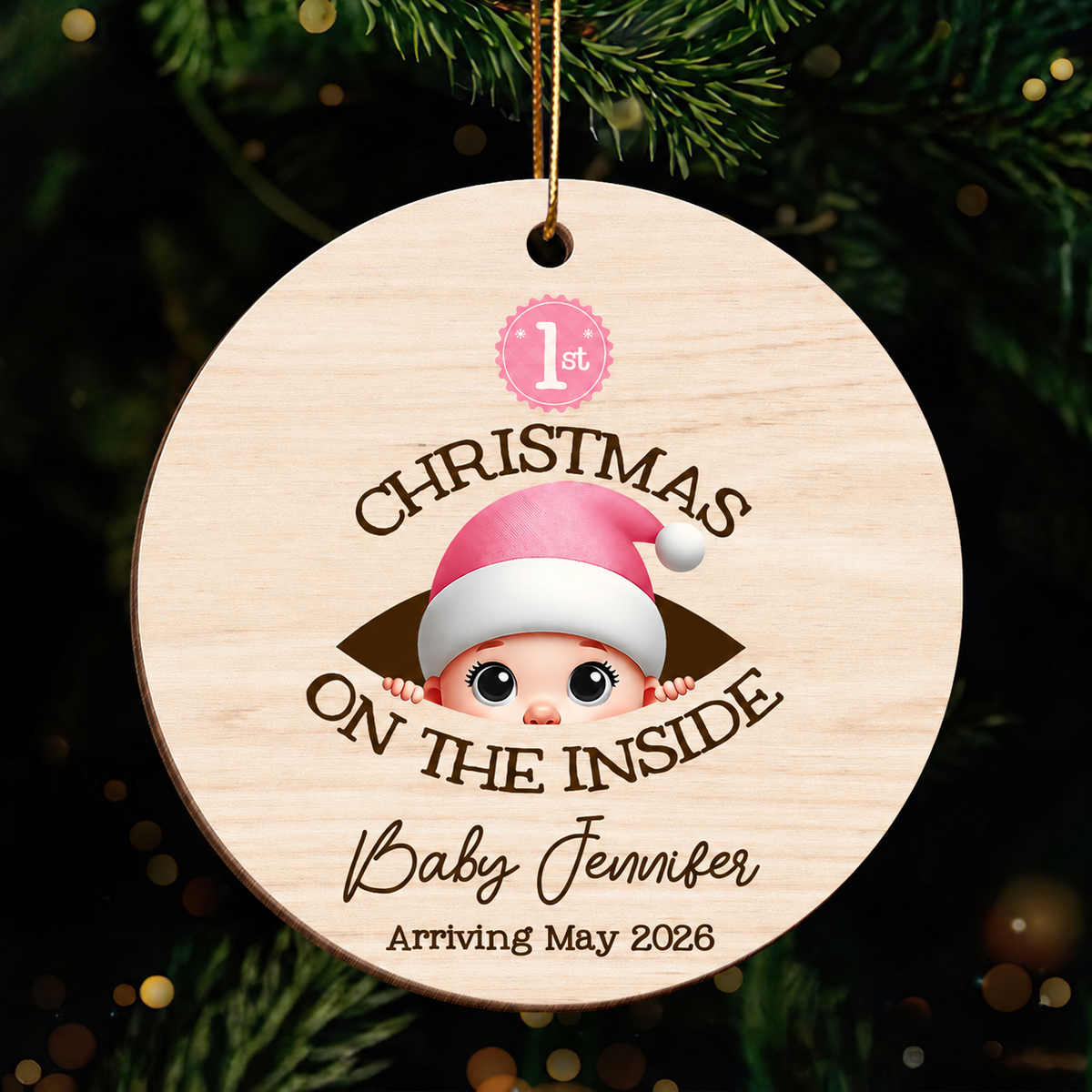 Personalized Baby's First Christmas On the Inside Wooden Ornament, Custom Pregnancy Reveal Ornament, Expecting Parents