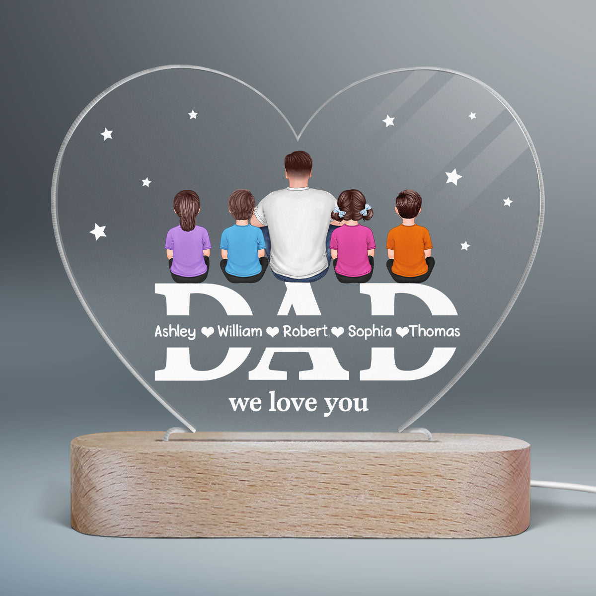 Dad We Love You Personalized Acrylic Heart LED Night Light