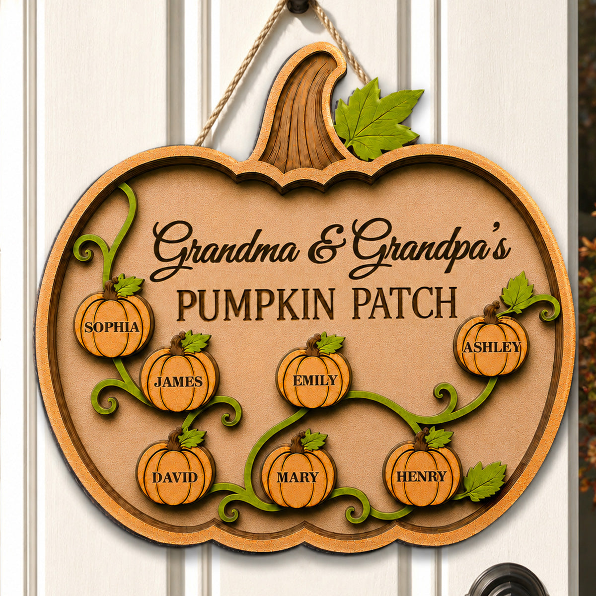 Grandma Grandpa Pumpkin Vine 2D Flat - Personalized Wood Sign - Fall Season Decoration